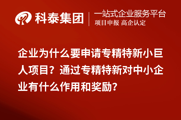 企业为什么要申请专精特新小巨人项目?通过专精特新对中小企业有什么作用和奖励?