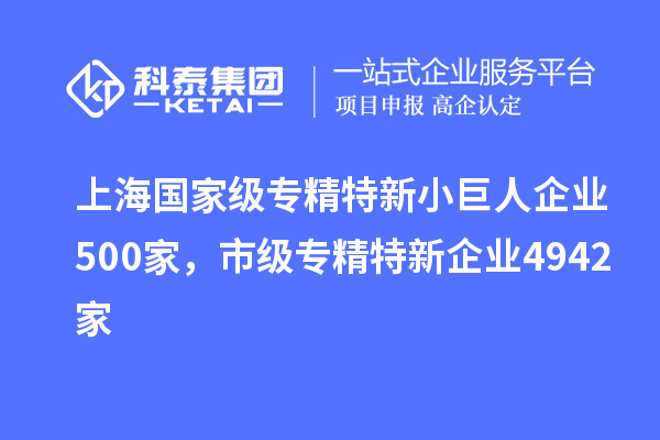 上海国家级专精特新小巨人企业500家,市级专精特新企业4942家