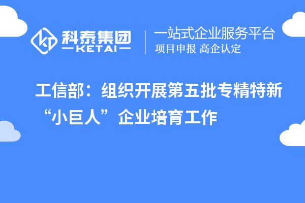 工信部:组织开展第五批专精特新“小巨人”企业培育工作