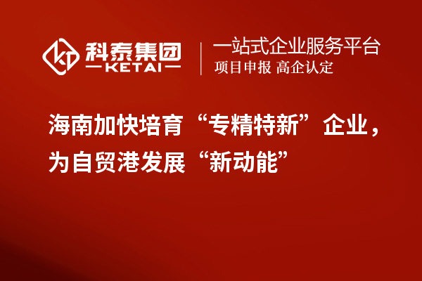 海南加快培育“专精特新”企业,为自贸港发展“新动能”