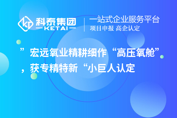 ”宏远氧业精耕细作“高压氧舱”,获专精特新“小巨人认定