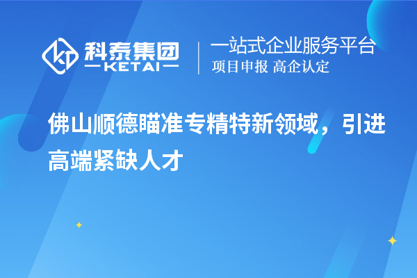 佛山顺德瞄准专精特新领域,引进高端紧缺人才