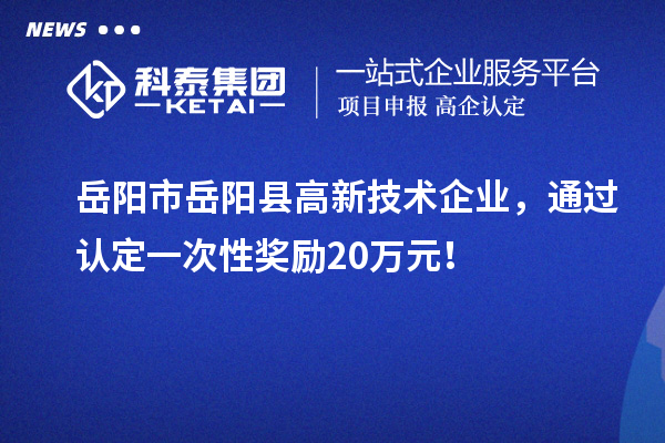 岳阳市岳阳县高新技术企业,通过认定一次性奖励20万元!