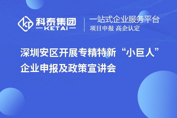 深圳安区开展专精特新“小巨人”企业申报及政策宣讲会