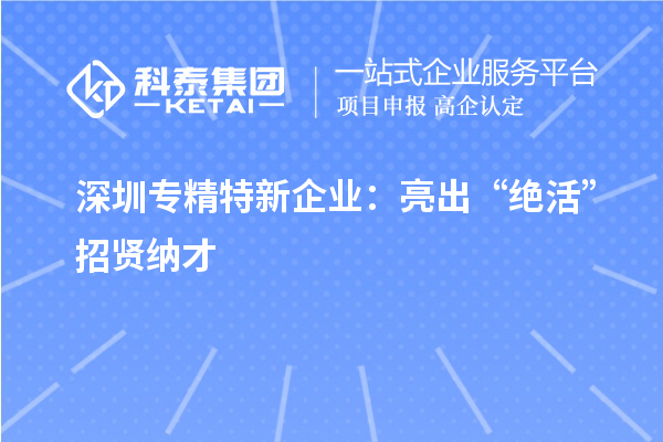 深圳专精特新企业:亮出“绝活” 招贤纳才