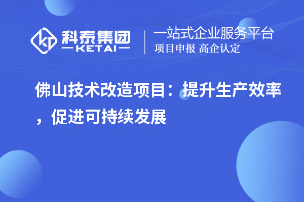 佛山技术改造项目:提升生产效率,促进可持续发展