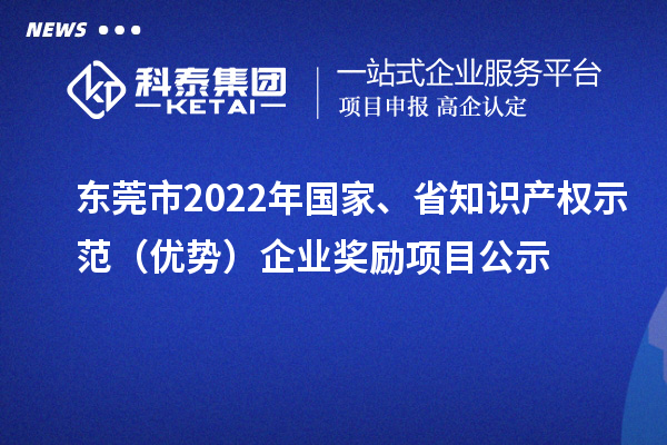 东莞市2022年国家、省知识产权示范(优势)企业奖励项目公示