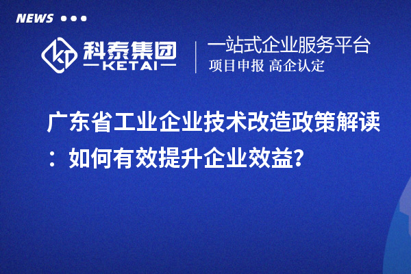 广东省工业企业技术改造政策解读:如何有效提升企业效益?