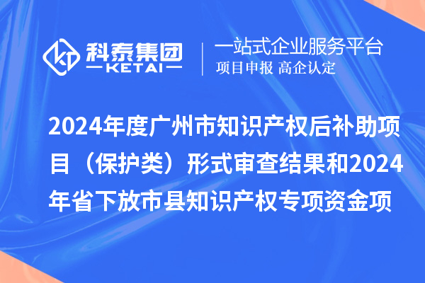 2024年度广州市知识产权后补助项目(保护类)形式审查结果和2024年省下放市县知识产权专项资金项目(保护类)评审结果公示