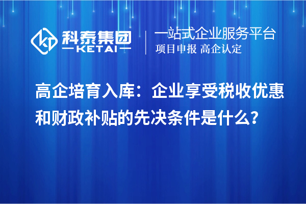 高企培育入库:企业享受税收优惠和财政补贴的先决条件是什么?