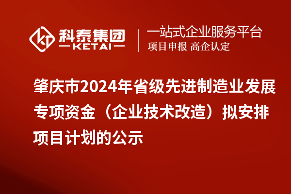 肇庆市2024年省级先进制造业发展专项资金(企业技术改造)拟安排项目计划的公示