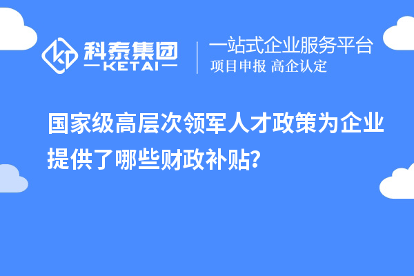 国家级高层次领军人才政策为企业提供了哪些财政补贴?