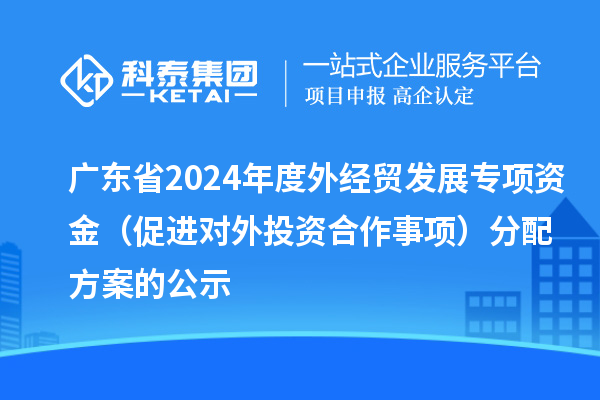 广东省2024年度外经贸发展专项资金(促进对外投资合作事项)分配方案的公示