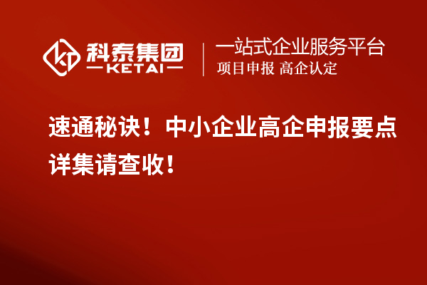 速通秘诀!中小企业高企申报要点详集请查收!