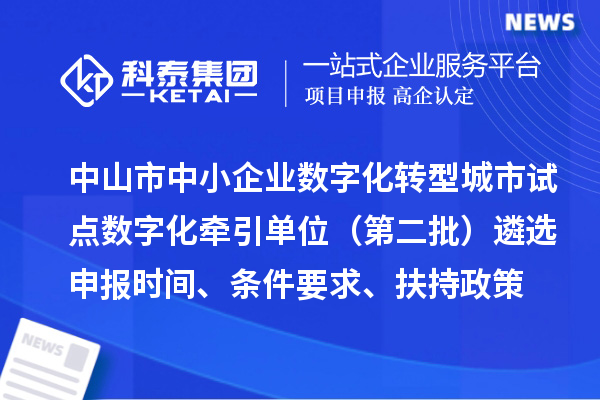 中山市中小企业数字化转型城市试点数字化牵引单位(第二批)遴选申报时间、条件要求、扶持政策