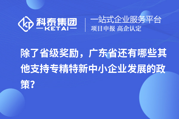 除了省级奖励,广东省还有哪些其他支持专精特新中小企业发展的政策?