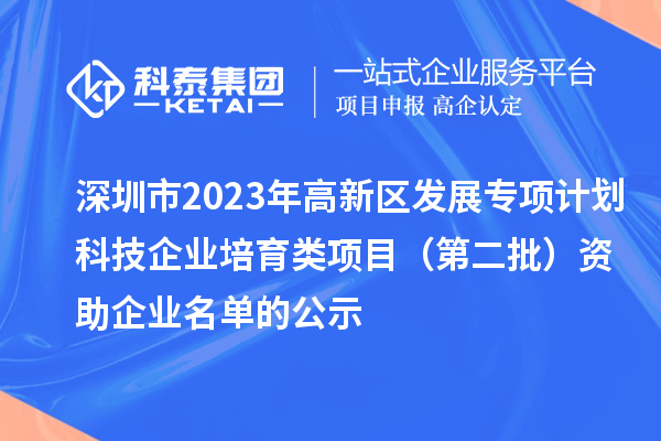 深圳市2023年高新区发展专项计划科技企业培育类项目(第二批)资助企业名单的公示