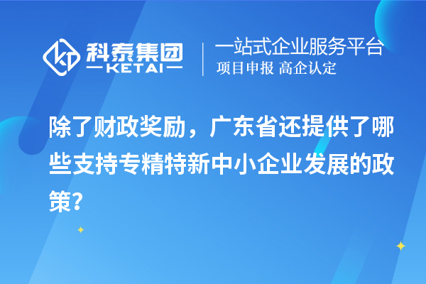 除了财政奖励,广东省还提供了哪些支持专精特新中小企业发展的政策?