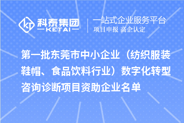 第一批东莞市中小企业(纺织服装鞋帽、食品饮料行业)数字化转型咨询诊断项目资助企业名单