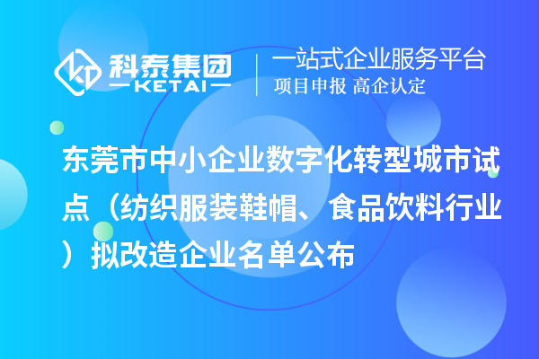 东莞市中小企业数字化转型城市试点(纺织服装鞋帽、食品饮料行业)拟改造企业名单公布(截止到2024年8月)