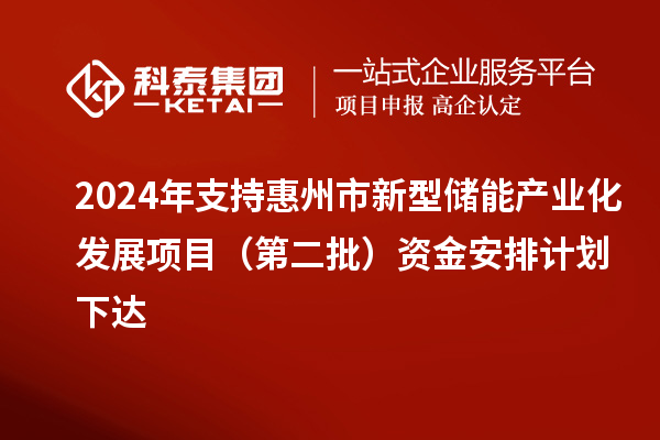 2024年支持惠州市新型储能产业化发展项目(第二批)资金安排计划下达