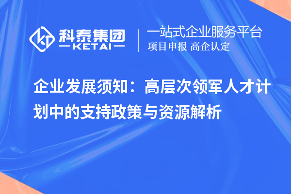 企业发展须知:高层次领军人才计划中的支持政策与资源解析