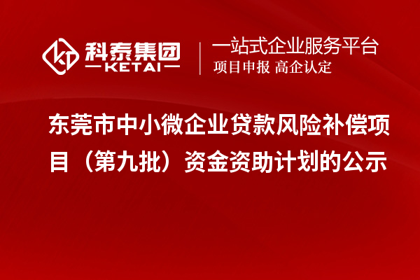 东莞市中小微企业贷款风险补偿项目(第九批)资金资助计划的公示
