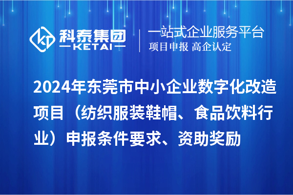 2024年东莞市中小企业数字化转型城市试点专项资金数字化改造项目(纺织服装鞋帽、食品饮料行业)申报条件要求、资助奖励