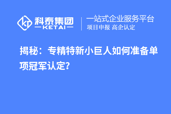 揭秘:专精特新小巨人如何准备单项冠军认定?