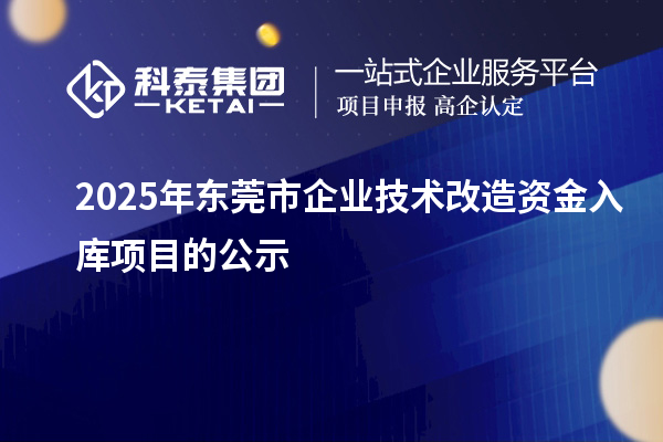 2025年东莞市企业技术改造资金入库项目的公示