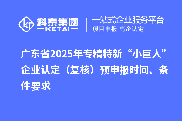 广东省2025年专精特新“小巨人”企业认定(复核)预申报时间、条件要求