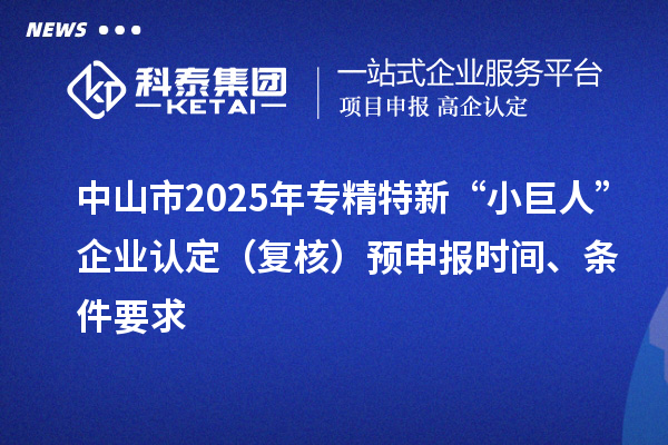 中山市2025年专精特新“小巨人”企业认定(复核)预申报时间、条件要求