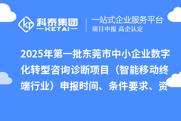 2025年第一批东莞市中小企业数字化转型咨询诊断项目(智能移动终端行业)申报时间、条件要求、资助奖励