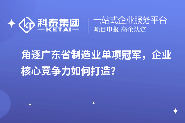 角逐广东省制造业单项冠军,企业核心竞争力如何打造?