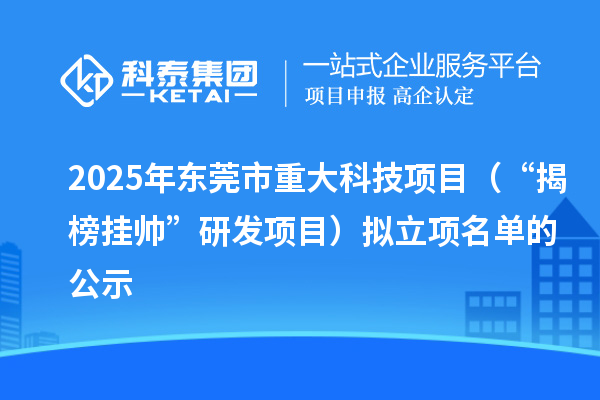 2025年东莞市重大科技项目(“揭榜挂帅”研发项目)拟立项名单的公示