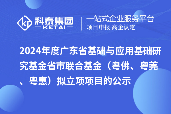 2024年度广东省基础与应用基础研究基金省市联合基金(粤佛、粤莞、粤惠)拟立项项目的公示