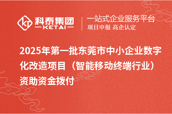 2025年第一批东莞市中小企业数字化改造项目(智能移动终端行业)资助资金拨付