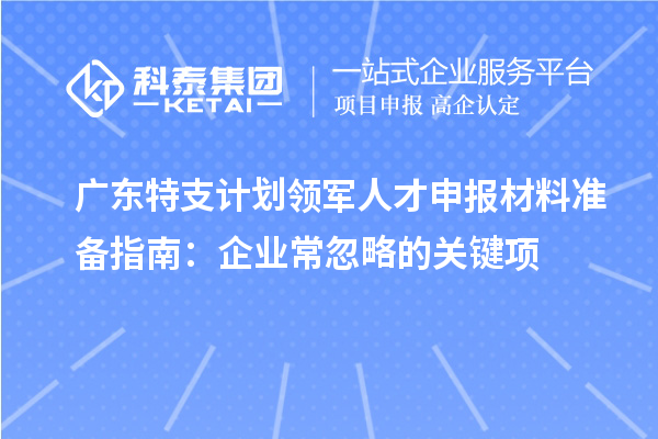 广东特支计划领军人才申报材料准备指南:企业常忽略的关键项