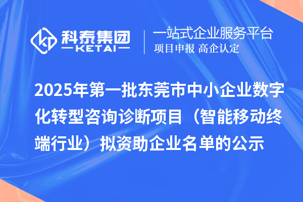 2025年第一批东莞市中小企业数字化转型咨询诊断项目(智能移动终端行业)拟资助企业名单的公示