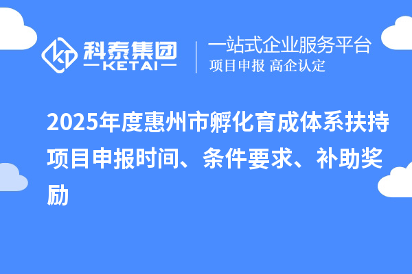 2025年度惠州市孵化育成体系扶持项目申报时间、条件要求、补助奖励