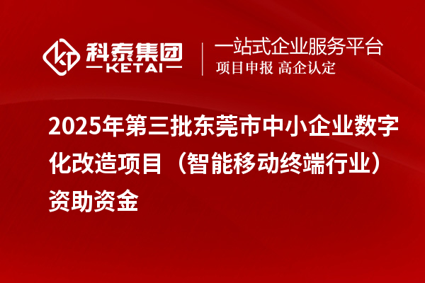2025年第三批东莞市中小企业数字化改造项目(智能移动终端行业)资助资金