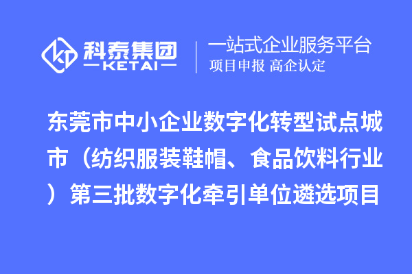 东莞市中小企业数字化转型试点城市(纺织服装鞋帽、食品饮料行业)第三批数字化牵引单位遴选项目前置性审核结果