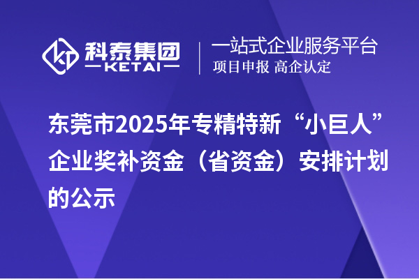 东莞市2025年专精特新“小巨人”企业奖补资金(省资金)安排计划的公示