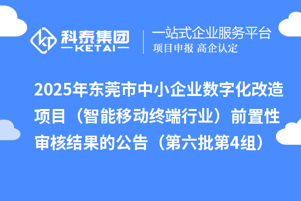 2025年东莞市中小企业数字化改造项目(智能移动终端行业)前置性审核结果的公告(第六批第4组)