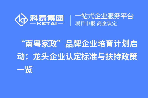 “南粤家政”品牌企业培育计划启动:龙头企业认定标准与扶持政策一览