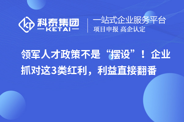 领军人才政策不是“摆设”!企业抓对这3类红利,利益直接翻番