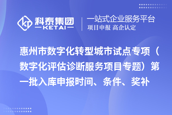 惠州市数字化转型城市试点专项资金(数字化评估诊断服务项目专题)第一批入库申报时间、条件要求、补助奖励