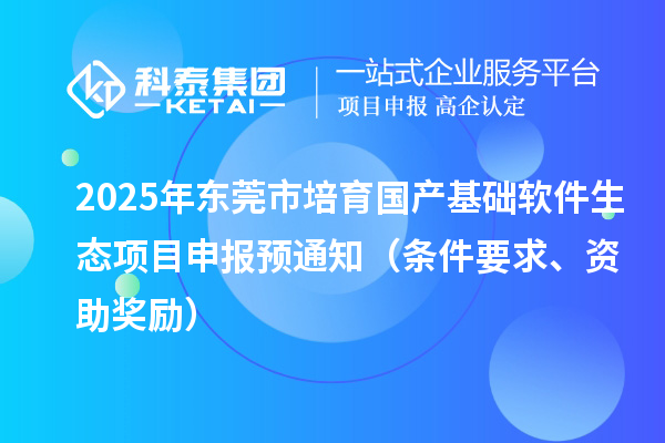2025年东莞市培育国产基础软件生态项目申报预通知（条件要求、资助奖励）