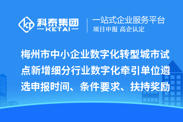 梅州市中小企业数字化转型城市试点新增细分行业数字化牵引单位遴选申报时间、条件要求、扶持奖励