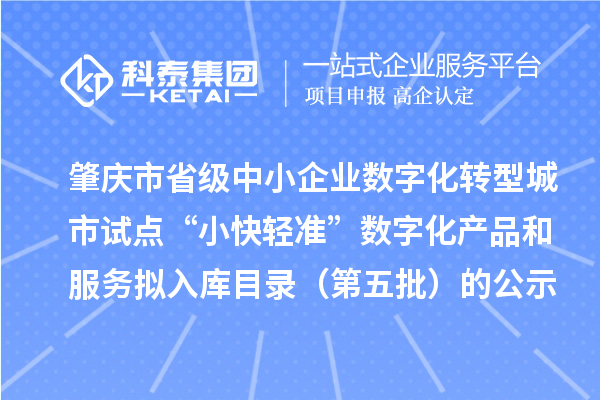 肇庆市省级中小企业数字化转型城市试点“小快轻准”数字化产品和服务拟入库目录(第五批)的公示
